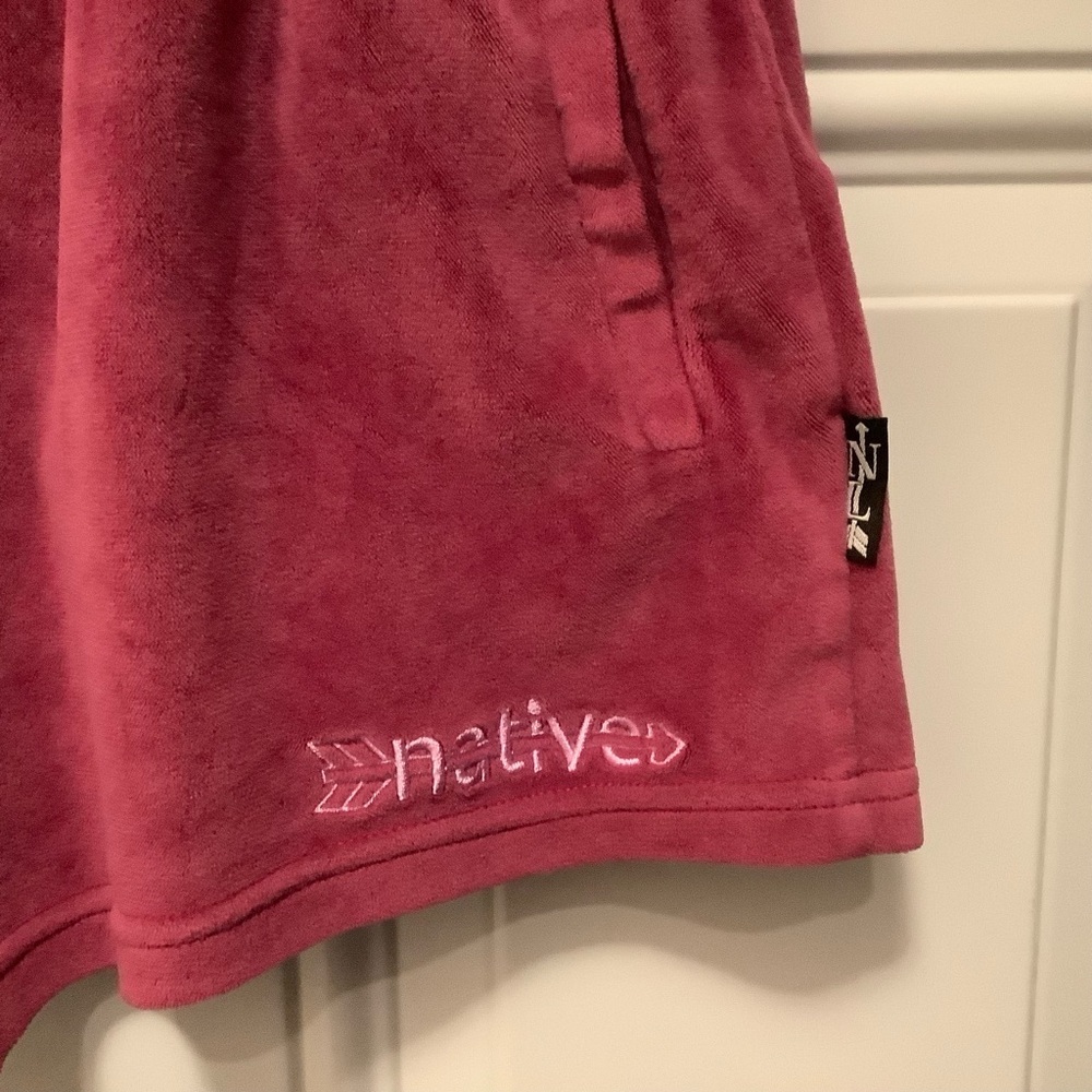 Native Language| Velour Drawstring Women’s Shorts Shorties- Raspberry Pink - Picture 3 of 7